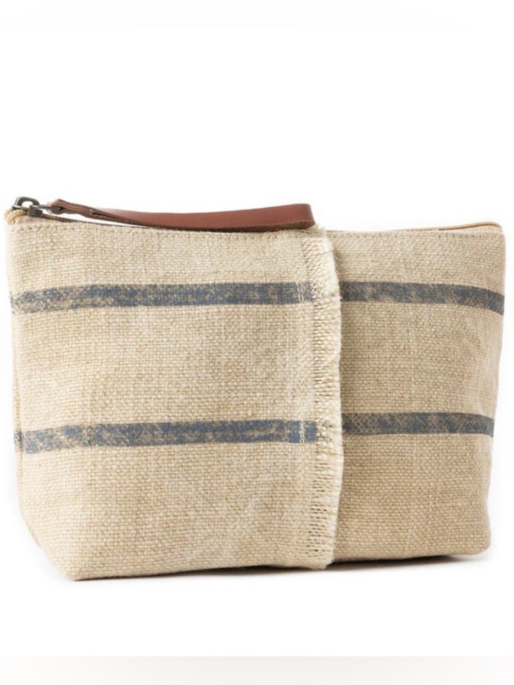 Striped Canvas Wristlet Pouch in Natural and Blue